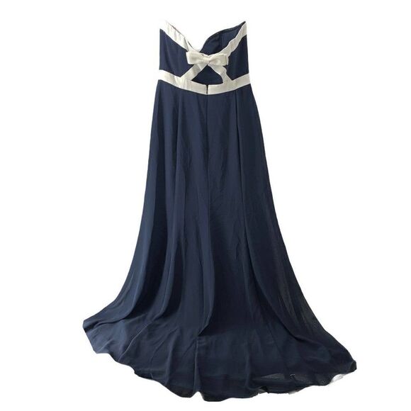 Navy Blue Maxi Bridesmaid Dress 10 Bow Keyhole - Picture 1 of 6